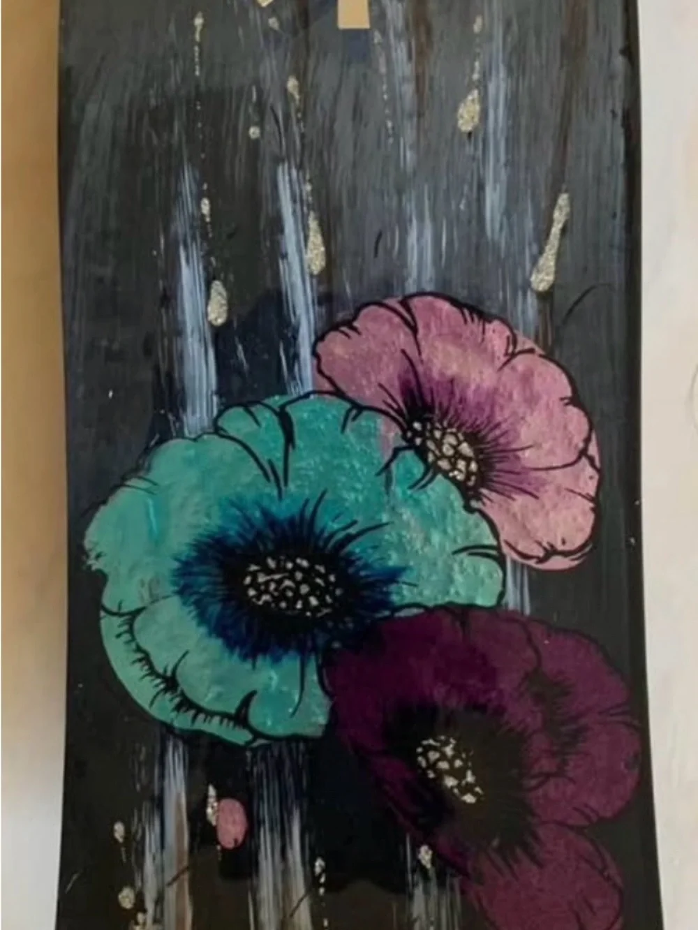 Hand-Painted Floral Wall Art Panel in Teal, Purple, and Pink